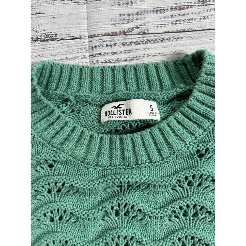 Hollister California‎ Green Crochet Knit Pullover Sweater Women's Small - Picture 2 of 5